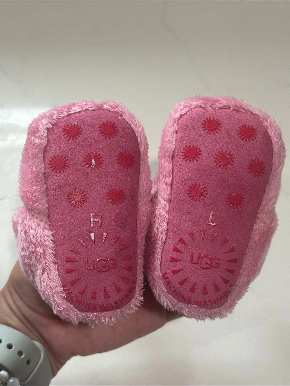 UGG Pink Plush Infant Booties with Hook-and-Loop Strap